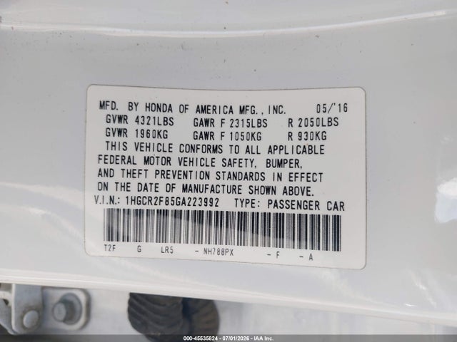 Honda Accord Ex-l 2016 1HGCR2F85GA223992 Image 9
