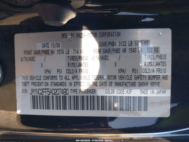 45535826 :رقم المزاد ، JM1NC2FF5A0207490 vin ، 2010 Mazda Mx-5 Miata Grand Touring مزاد بيع