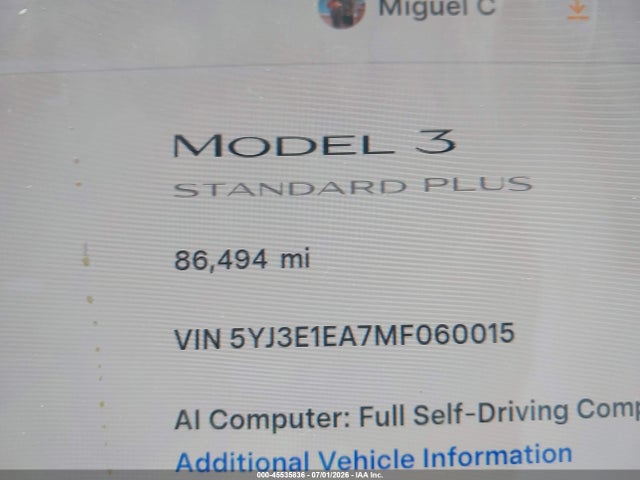 Tesla Model 3 Standard Range Plus Rear-wheel Drive 2021 5YJ3E1EA7MF060015 Image 15