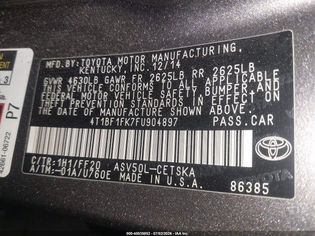 Toyota CAMRY SE 2015 4T1BF1FK7FU904897 Image 9