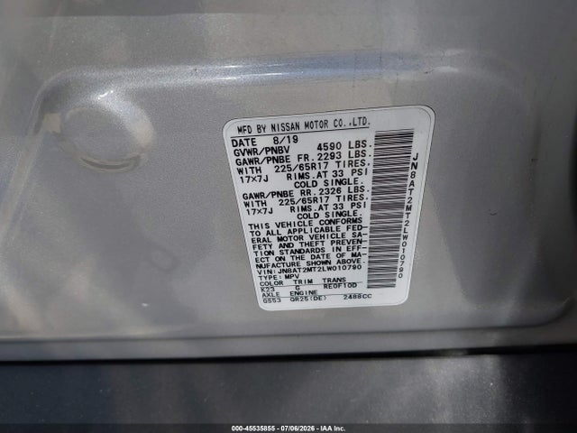 JN8AT2MT2LW010790 Nissan Rogue Sv Fwd