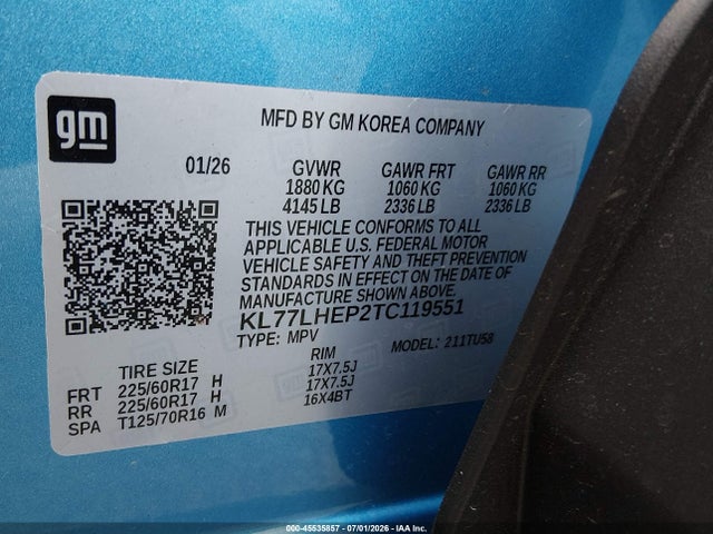 KL77LHEP2TC119551 Chevrolet Trax Fwd Lt