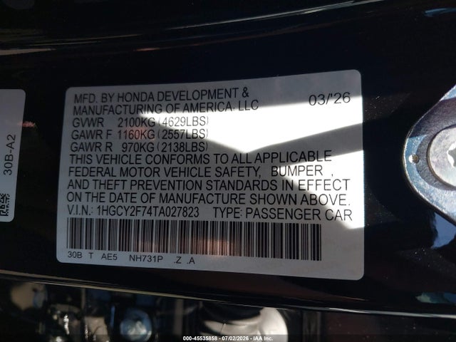 1HGCY2F74TA027823 Honda Accord Hybrid Sport-l