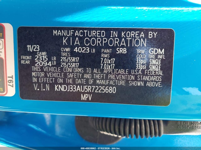 Aukcja sprzedaży 2024 Kia Soul Ex, vin: KNDJ33AU5R7225680, numer aukcji: 45535862
