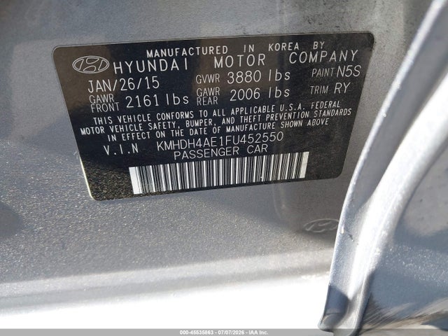 Hyundai Elantra Limited 2015 KMHDH4AE1FU452550 Image 9