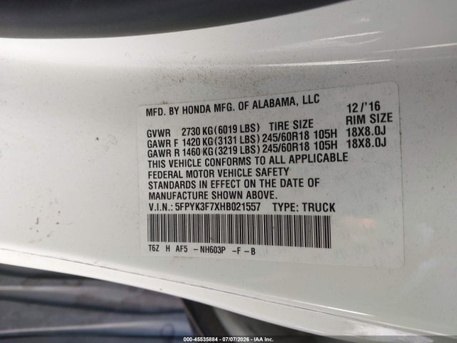 5FPYK3F7XHB021557 Honda Ridgeline Rtl-e