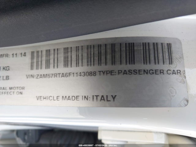 45535887 :رقم المزاد ، ZAM57RTA6F1143088 vin ، 2015 Maserati Ghibli S Q4 مزاد بيع