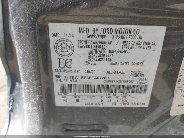 1FTEW1EF3FFA07280 Ford F-150 Lariat