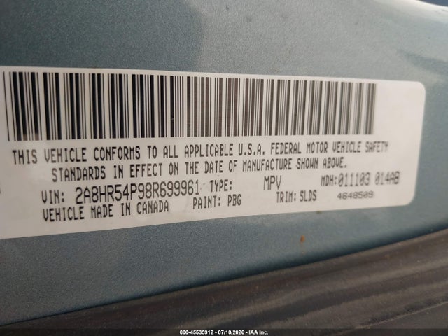 Продаж на аукціоні авто 2008 Chrysler Town & Country Touring, vin: 2A8HR54P98R699961, номер лоту: 45535912