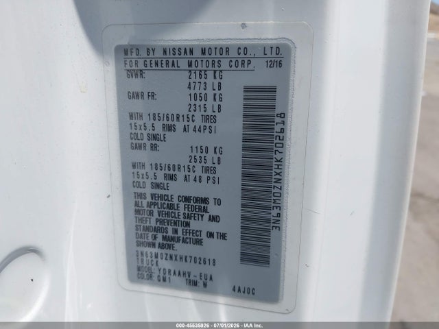 Aukcja sprzedaży 2017 Chevrolet City Express 1lt, vin: 3N63M0ZNXHK702618, numer aukcji: 45535926