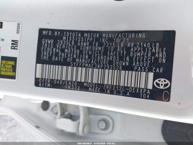 Toyota Corolla Xle 2022 5YFFPMAE3NP293526 Image 9