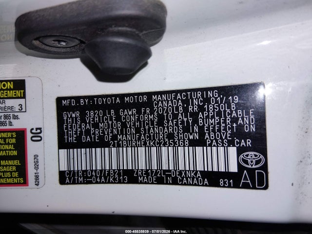 2T1BURHEXKC235368 Toyota COROLLA LE