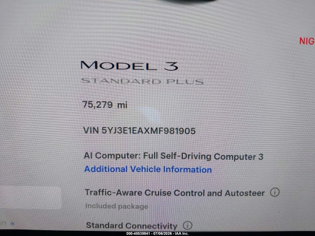 Tesla Model 3 Standard Range Plus Rear-wheel Drive 2021 5YJ3E1EAXMF981905 Image 7