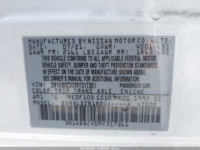 3N1AB8CV0MY317361 Nissan Sentra Sv Xtronic Cvt