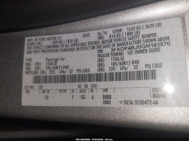 Ford FIESTA SE 2016 3FADP4BJ0GM183570 Image 9