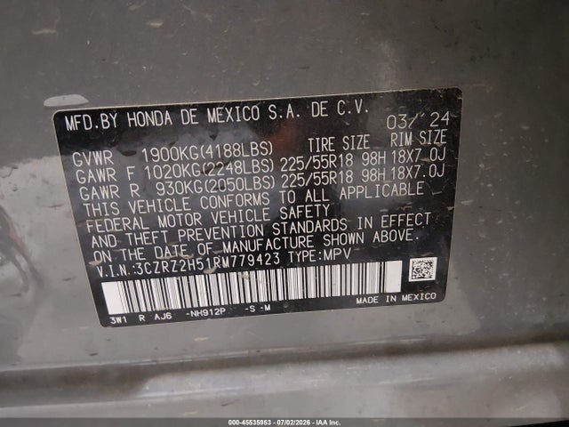 Honda HR-V 2024 3CZRZ2H51RM779423 Image 9