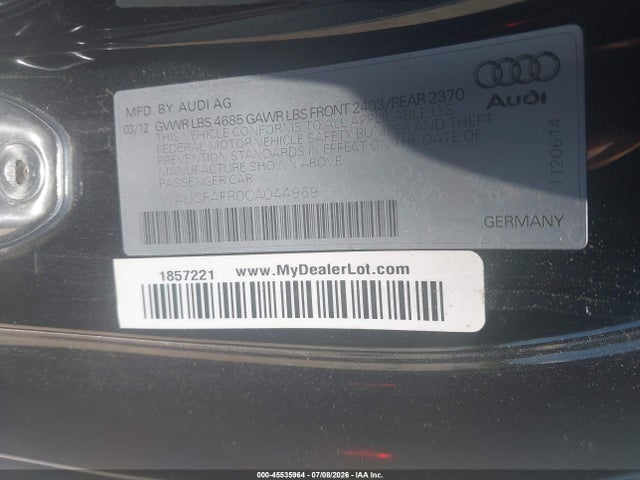 45535964 :رقم المزاد ، WAUCFAFR0CA044969 vin ، 2012 Audi A5 2.0t Premium مزاد بيع