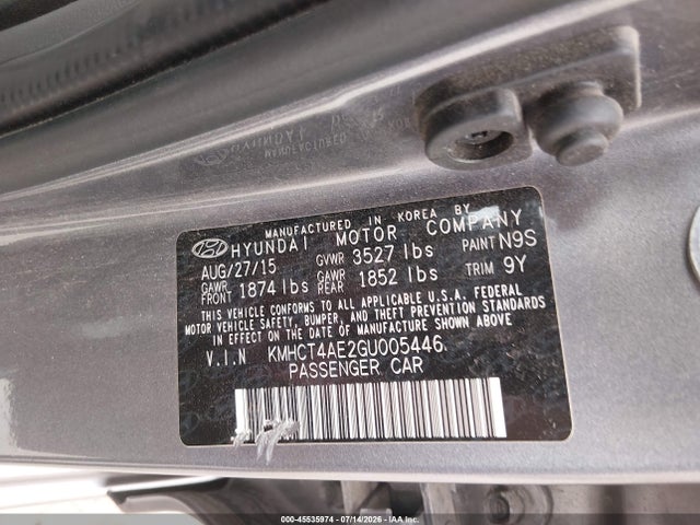 2016 Hyundai Accent Se მანქანა იყიდება აუქციონზე, vin: KMHCT4AE2GU005446, აუქციონის ნომერი: 45535974