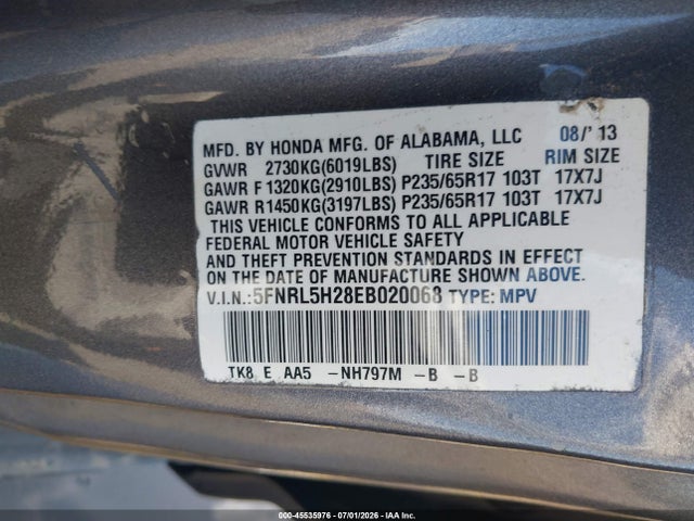Honda ODYSSEY LX 2014 5FNRL5H28EB020068 Image 9