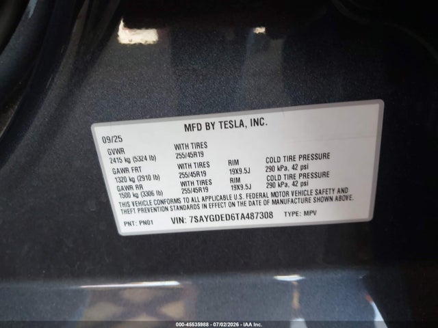 Tesla Model Y 2026 7SAYGDED6TA487308 Image 9