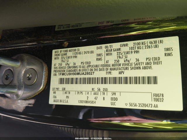 Ford ESCAPE SEL 2021 1FMCU9H90MUA28027 Image 9