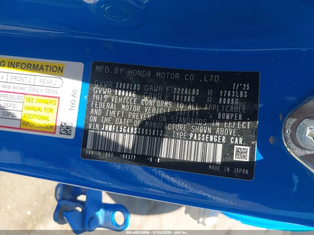 Aukcja sprzedaży 2025 Honda Civic Type R, vin: JHMFL5G49SX005813, numer aukcji: 45535994