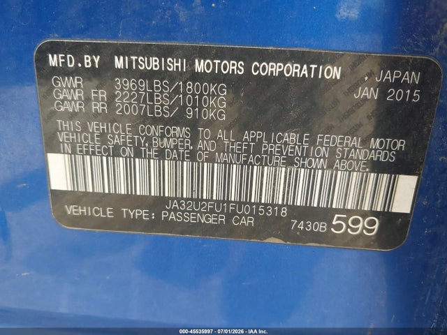 2015 Mitsubishi Lancer Es მანქანა იყიდება აუქციონზე, vin: JA32U2FU1FU015318, აუქციონის ნომერი: 45535997