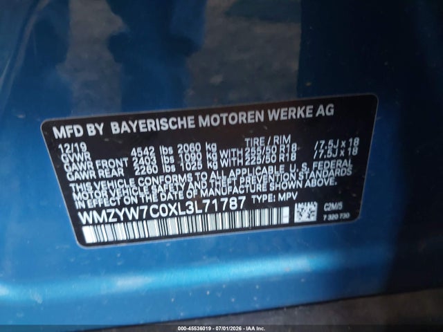 Продаж на аукціоні авто 2020 Mini Countryman Cooper S, vin: WMZYW7C0XL3L71787, номер лоту: 45536019