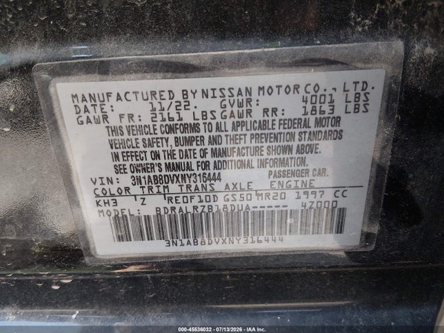 Aukcja sprzedaży 2022 Nissan Sentra Sr Xtronic Cvt, vin: 3N1AB8DVXNY316444, numer aukcji: 45536032