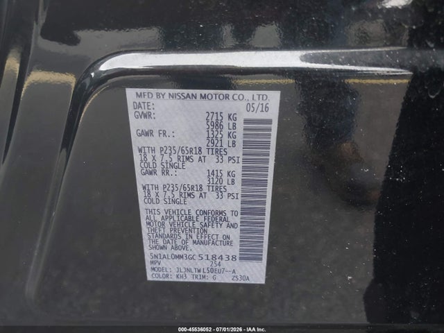 Продажа на аукционе авто 2016 Infiniti Qx60, vin: 5N1AL0MM3GC518438, номер лота: 45536052