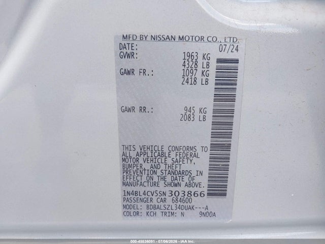 1N4BL4CV5SN303866 Nissan Altima Sr Fwd