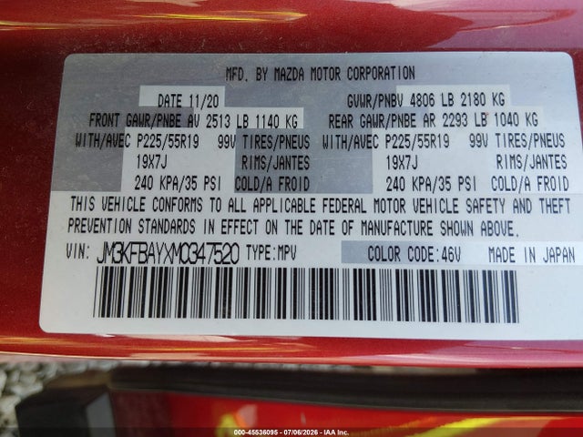 JM3KFBAYXM0347520 Mazda Cx-5 Grand Touring Reserve