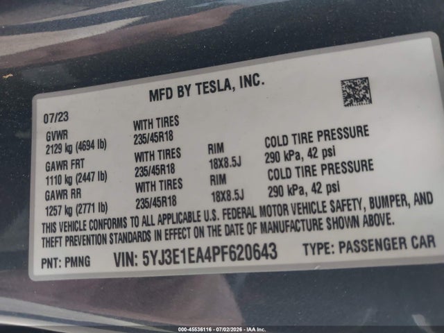 Tesla Model 3 Rear-wheel Drive 2023 5YJ3E1EA4PF620643 Image 9
