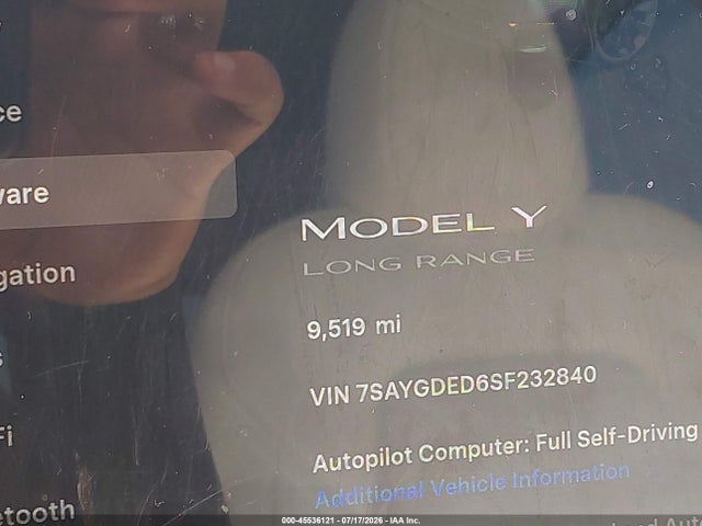 45536121 :رقم المزاد ، 7SAYGDED6SF232840 vin ، 2025 Tesla Model Y Long Range Dual Motor Rear-wheel Drive مزاد بيع