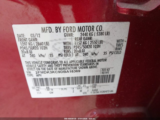 Продажа на аукционе авто 2013 Ford Edge Limited, vin: 2FMDK3KC9DBA18369, номер лота: 45536130