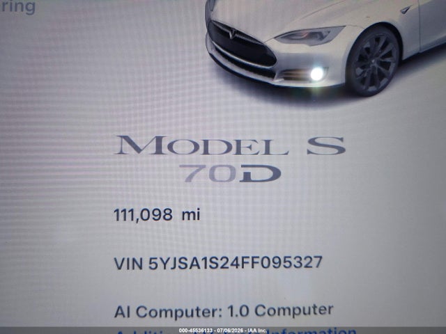 45536133 :رقم المزاد ، 5YJSA1S24FF095327 vin ، 2015 Tesla Model S 70d/85d/p85d مزاد بيع