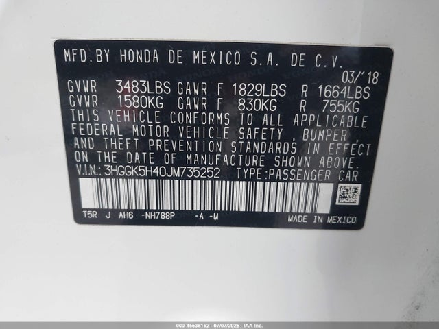 Honda FIT LX 2018 3HGGK5H40JM735252 Image 9