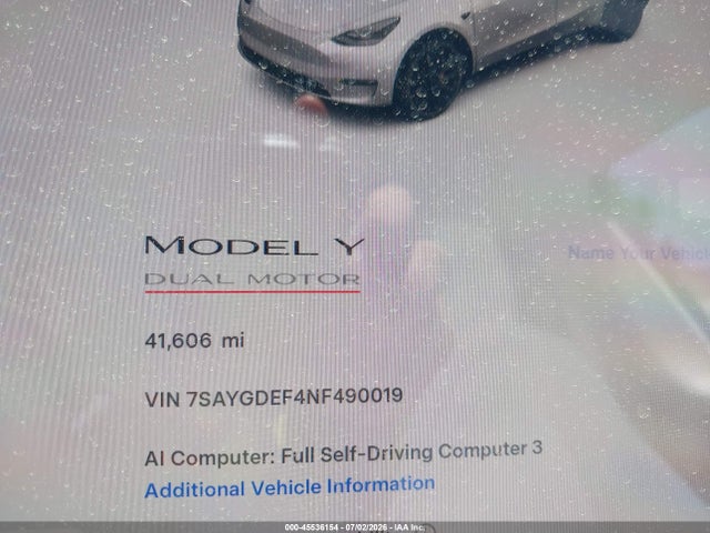 Aukcja sprzedaży 2022 Tesla Model Y Performance Dual Motor All-wheel Drive, vin: 7SAYGDEF4NF490019, numer aukcji: 45536154
