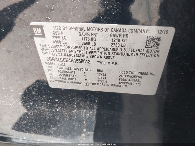 Chevrolet EQUINOX LT 2017 2GNALCEK4H1558612 Image 9
