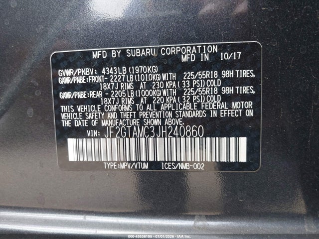 JF2GTAMC3JH240860 Subaru Crosstrek 2.0i Limited
