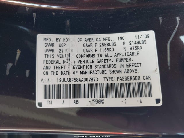 Aukcja sprzedaży 2010 Acura Tl 3.5, vin: 19UUA8F58AA007873, numer aukcji: 45536207