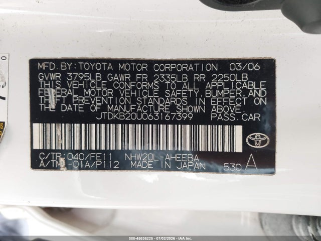 Продаж на аукціоні авто 2006 Toyota Prius, vin: JTDKB20U063167399, номер лоту: 45536225