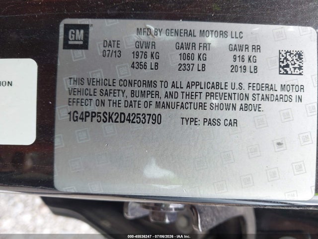 Продаж на аукціоні авто 2013 Buick Verano, vin: 1G4PP5SK2D4253790, номер лоту: 45536247