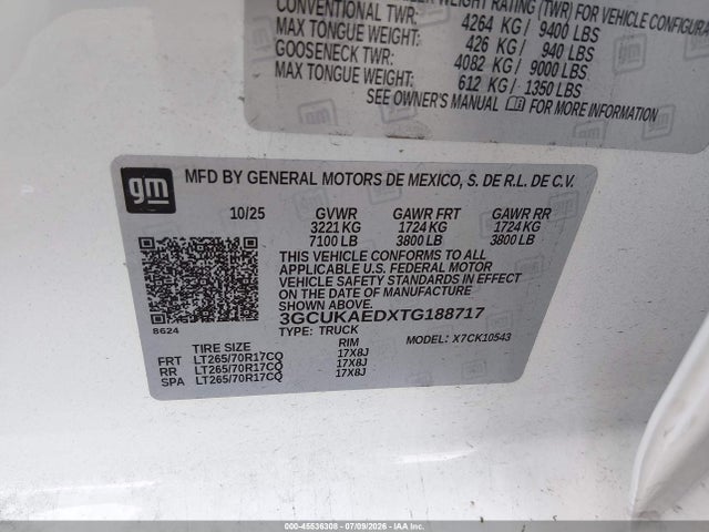 Продаж на аукціоні авто 2026 Chevrolet Silverado 1500 4wd  Short Bed Wt, vin: 3GCUKAEDXTG188717, номер лоту: 45536308