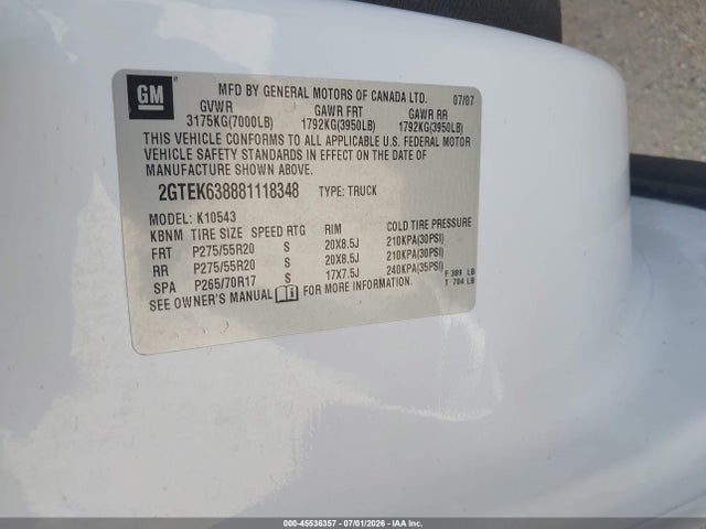 Aukcja sprzedaży 2008 Gmc Sierra 1500 Denali, vin: 2GTEK638881118348, numer aukcji: 45536357