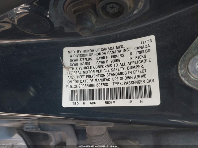 Honda Civic Lx 2017 2HGFC2F59HH503700 Image 9