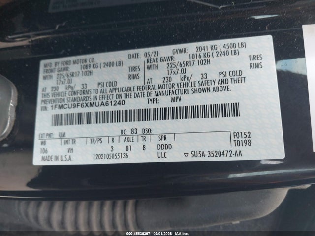 Ford ESCAPE S 2021 1FMCU9F6XMUA61240 Image 9