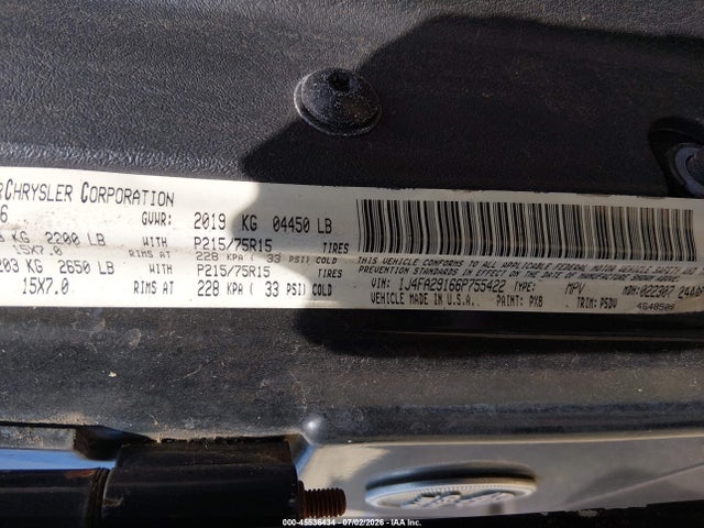 45536434 :رقم المزاد ، 1J4FA29166P755422 vin ، 2006 Jeep Wrangler Se مزاد بيع
