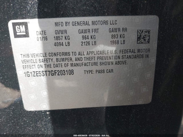 1G1ZE5ST7GF203108 Chevrolet MALIBU 1LT