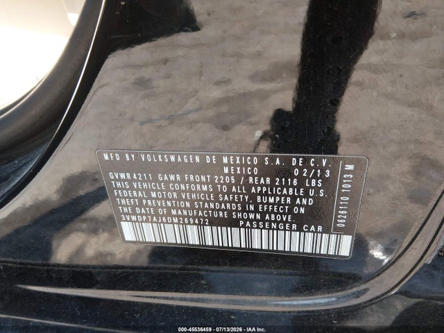 Aukcja sprzedaży 2013 Volkswagen Jetta 2.5l Se, vin: 3VWDP7AJ6DM269472, numer aukcji: 45536459